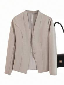 Damen Einknopf Lässig Blazer, Damen Langarm Relaxed Fit Büro Pendler Jacke, eleganter Loose Fit einfarbiger Kragen Blazer, vielseitige Arbeitskleidung für Frauen