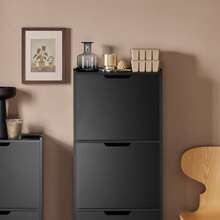 SoBuy 3 Flip-Drawers Shoe Cabinet Shoe Rack Shoe Storage Cupboard Organizer Unit Black W50 X D19 X H129cm FSR151-H-SCH - Black - View 7