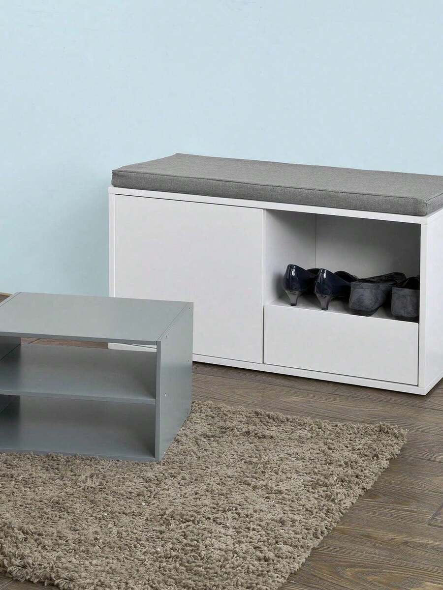 SoBuy FSR37-W, Hallway Shoe Cabinet Shoe Rack, Shoe Storage Bench With Removable Seat Cushion - 白色 - 查看 1