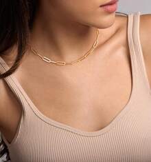 Layered Initail Women 14K Gold Plated Cubic Zirconia Layering Beaded Paperclip Chain Choker Necklace Dainty Pendant Letter A-Z Jewelry Letter - l - 查看 9