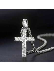 Dây chuyền xoắn Huitan 60cm, mặt dây chuyền hình thánh giá đính đá Cubic Zirconia thời trang unisex, quà tặng cho người yêu. - Nhiều màu - Xem 3