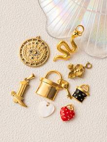 1pcINS Fashionable And Exquisite Cute And Simple Lucky Clover Pizza Butterfly Starfish Goldfish Boots Whale Tail DIY Pendant, Plated With 18K Gold, Not Easy To Oxidize, Suitable For Wives And Mothers To Freely Match. - Multicolor - View 7