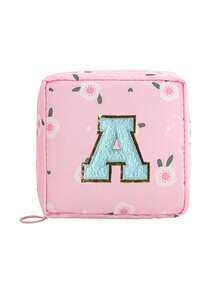 1pc Pink A-Z Embroidered Sanitary Pad Pouch - Large Capacity, Waterproof, Cartoon Pattern - Essential For Women's Periods! Waterproof Cosmetic Bag, Coin Purse - Multicolor - View 22