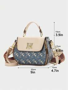 Nouveau sac à main à la mode avec imprimé lettres pour femmes, sac fourre-tout professionnel pour le trajet - Bleu azur - Voir 2