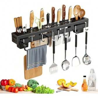 Estante de pared para almacenamiento de utensilios de cocina, organizador multifunción