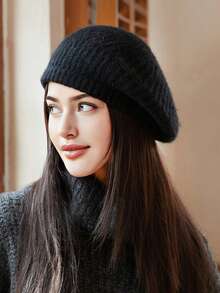 1 Berretto basco di lana soffice per donna, in tinta unita, adatto per l'uso quotidiano in autunno e inverno, lavabile a mano ma non in lavatrice