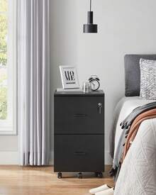 VASAGLE Armario Archivador de 2 Cajones, Archivador de Oficina con Cerradura, Soporte para Impresora, Negro - Negro - Ver 4