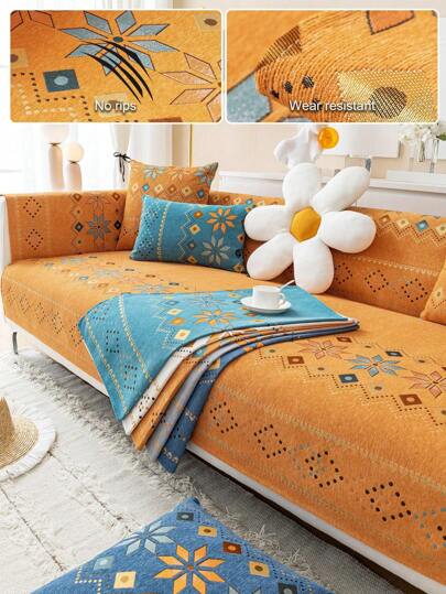 1 件波西米亚风格雪尼尔沙发套，现代简约宠物友好型沙发保护套，适合客厅所有季节