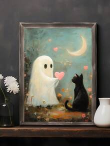 1张浴室里的鬼魂和黑猫海报，搞笑厕所幽默印刷品，怪诞可爱的墙面艺术，夏季万圣节鬼魂烧烤海报，可爱的鬼魂和黑猫一起烧烤，鬼魂和黑猫“不给糖就捣蛋”海报，异想天开的万圣节墙面艺术，鬼魂和猫咪墙面艺术，秋季万圣节，卧室装饰，客厅装饰，办公室装饰， - 彩色 - 查看 23