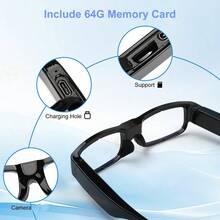 1080P Video Glasses With 64GB Storage Card, Portable Camera, Sports Camera, Outdoor Cycling Camera, Glasses Recorder - 黑色+64GB - 查看 4