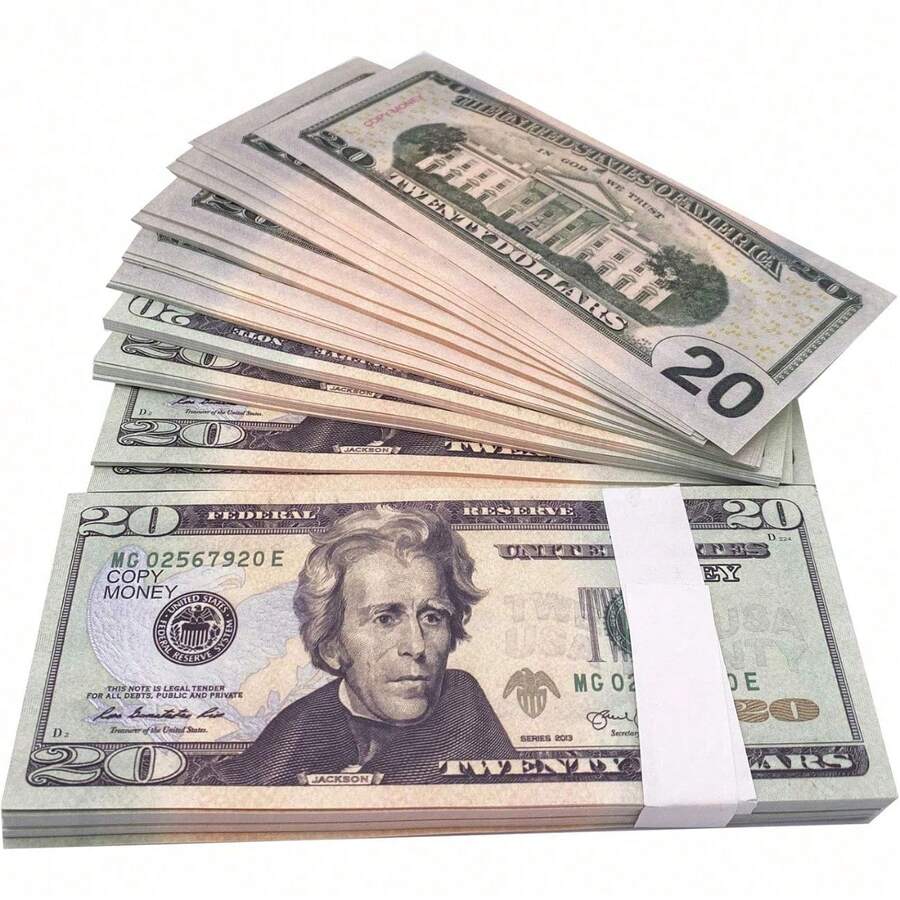 Party Game Event Props, 100 Pieces/Set, Realistic Replica Props Of $20, Suitable For Movie Video Shooting, Board Games, Magic Shows, Birthday Wedding Party Decoration Atmosphere, Party Carnival, Game Event Props, Back To School Gifts, Christmas, Halloween, Thanksgiving Gifts, Popular Gifts For Men - 100pcs/set - 查看 1