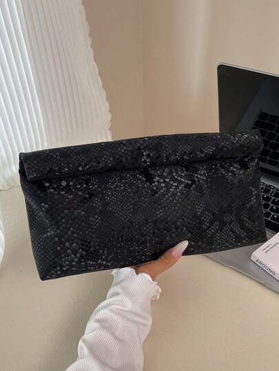 Fashionable Solid Color Hand-Held Bag, Large Capacity Flip Cover Magnetic Buckle Small Square Bag, Crocodile Pattern Women's Bag, Versatile Dinner Bag For Women's Parties, Travel, Shopping