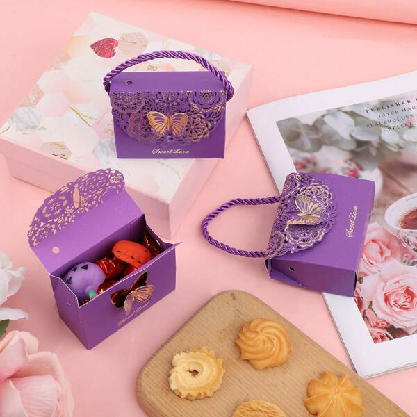50pcs Purse Favor Bags, Elegant Butterfly Wedding Favors, Cute Goodie Pouches For Birthday Parties, Bulk Treat Bags For Candy, Jewelry, Baby Shower Gifts (Purple)