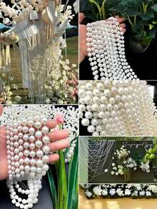 39.37 英尺 8/6 毫米人造白珍珠串珠串，装饰珍珠花环，适用于 DIY 婚礼配饰、发夹、婚礼场地装饰、节日派对、家居装饰、插花、户外花园、桌面、茶会、新娘送礼会、化妆舞会、装饰珍珠、美丽优雅的白珍珠串线轴珍珠串珠卷珍珠