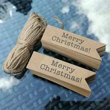 100pcs/Pack Christmas Kraft Paper Gift Tags With "Merry Christmas" & Fish Tail Design, With Strings For DIY Baking, Gift Wrapping - Multicolor - View 6