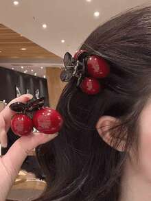 2pcs/Set Cute Red Cherry Hair Clips, Valentine's Day Small Gift, Solid Color, Acrylic Hair Accessories Fashion Hair Claw Clips Autumn Accessories Fall Hair Clutch Winter Accessories For Vacation Outfits Woman - Multicolor - View 8