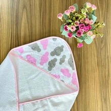 Hooded Polyester Baby Bath Towel Without Lining - Pink Cloud - View 2