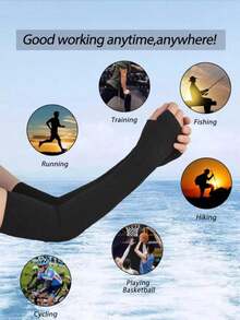 2 Pairs Solid Color Ice Silk Arm Sleeves, Summer Cooling Sun Protection For Outdoor Activities Like Running, Fishing And Halloween - White - View 4
