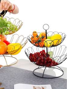 Contenedor frutero canasta de 2 niveles desmontable en color negro, organizador multiusos cocina hogar, almacenamiento frutas verduras, diseño moderno - Albaricoque - Ver 7