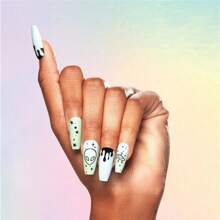 Localwarehouse Arrive In Three Artificial Fake Press-Ons, 215 Modern Nostalgia, Matte Blue Green UFO, Long Coffin, File And Glue Included, 30 Nails - 藍色 - 查看 2