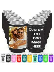 Customized Insulated Can Drink Holder - Can Print Personalized Logos And Text. Customized Christmas Can Drink Holder, Foldable Design, Printed With Logos And Text. Perfect For Halloween, Christmas And Holiday Party Decorations And Gifts. Suitable For Parties, Picnics And Outdoor Activities. Colorful Text Options Available. Party And Picnic Essential. Holiday Theme Design. Suitable For Beer, Soda And Other Beverages., Wedding Favors - Multicolor - View 2