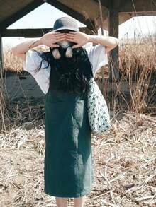 蕾丝边甜美校园单肩包，适合大学生，百搭帆布手提包 - 綠色 - 查看 5