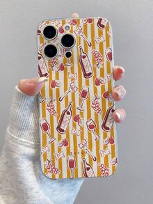1pc Artistic Striped Wine Letter Pattern Transparent TPU Full Body Anti-Fall Anti-Fingerprint Phone Case, Suitable For Apple XS/XS Max/XR/11/12/13/14/14 Plus/15/15 Plus/16/16 Plus/7/8 Plus And Other Models - Multicolor - View 4