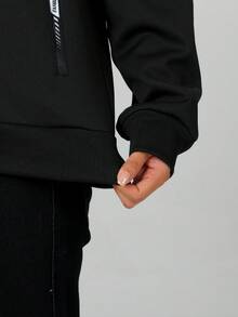 女式连帽长袖时尚拉链羊毛休闲上衣，适合日常穿着。冬季 - 黑色 - 查看 6