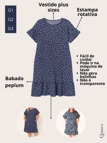 Printed Plus Size Dress With Pocket And Ruffle - Màu xanh lam - Xem 6