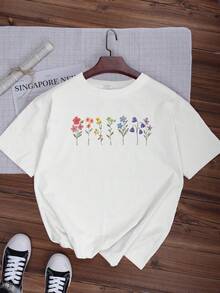 Camiseta de manga corta, cuello redondo y talla grande para mujer - Blanco - Ver 1