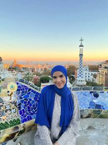 1pc Women's Casual Solid Color Soft Modal Ruffle Trim Headscarf, Conservative Plain Hijab Scarf Suitable For Daily Use