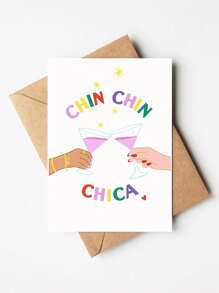 1pc Birthday Card With Envelope - Funny Cocktail Design Chin Chin Chica Greeting Card For Him Her, Blank Inside