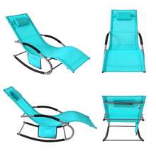 SoBuy Set Of 2 Sun Lounger Garden Chair Recliner With Cushioned Pillow & Side Pocket Garden Rocking Chair With Steel Frame 150kg Capacity Outdoor Garden Furniture For Patio Poolside OGS28x2 - Blue - View 9
