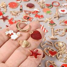 10/20/30/50/80/100 件简约粉色珐琅 + 金合金随机混合心形、五角星、大象、叶子吊坠，适用于包包装饰，手工 DIY 珠宝制作项链手链耳环配件 - 粉紅+金 - 查看 6