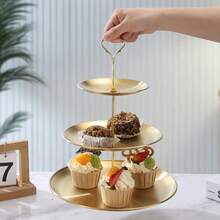 3pcs/4pcs European Style Multi-Tier Cake Stand (Includes 2/3 Trays + 1 Stand), Suitable For Daily Use, Can Hold Snacks And Fruits, Widely Used For Tea Parties And Gatherings Decoration, Also Fits Cupcakes, Donuts, Fruits, Kitchen Supplies, Christmas Gift - Gold - View 3