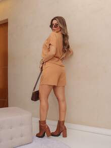 WOMEN'S SET SHORT SLEEVE SHIRT AND SHORTS SP034 - Khaki - View 6