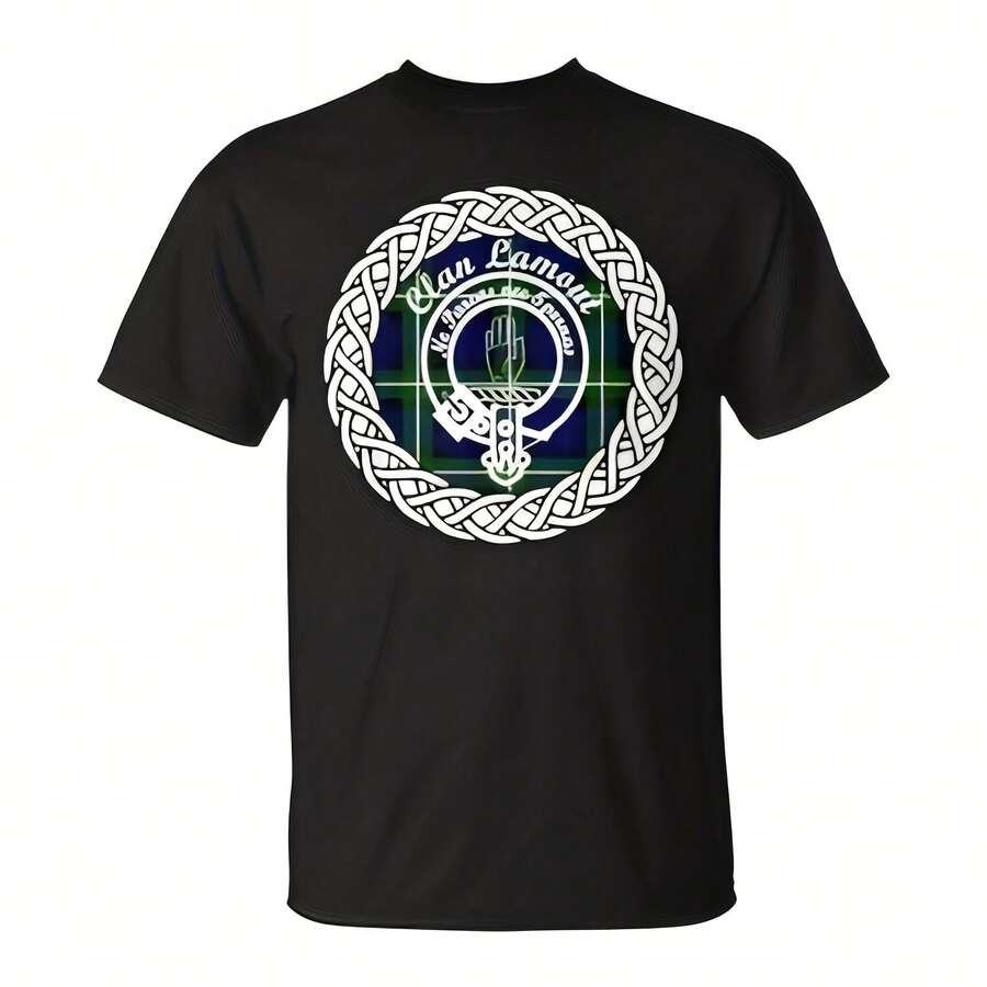Lamont Surname Last Name Scottish Clan Tartan Badge T-Shirt Wo's 220g Thick Cotton T-Sh42 - 黑色10 - 查看 1