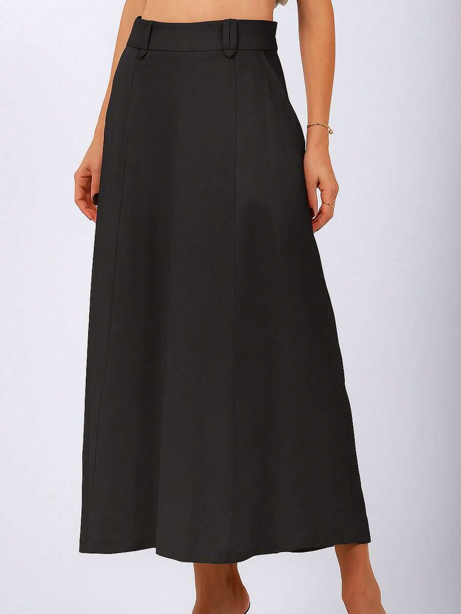Sily Moda Women's Linen Midi Skirt With Pocket Elegant Evangelical Fashion / Has Lining - Black - View 1