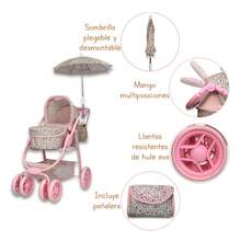 Carriola para Muñecas Estilo Vintage Modelo Noni IS-9662 Cochecito de Juguete para Niñas con Diseño Clásico Plegable y Ligera Ideal para Juego de Rol y Paseo de Muñecas Regalo de Cumpleaños Navidad - Rosa - Ver 3