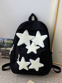 5个立体绣花星星夏季新款少女双肩包减龄学院风轻便大容量星星立体饱满不掉毛高密度面料耐磨耐用 - 黑色 - 查看 4