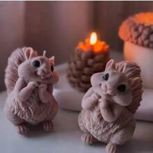 1 Stück Eichhörnchen & Eichel Kerzen Form, süße Streifenhörnchen Silikon Tier Seifenform für DIY Epoxidharz & Gips Basteleien, Heimdekoration Tonform