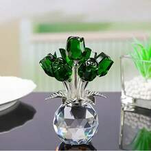 1 Piece Handmade Crystal Red Rose Flower Figurine With Round Vase, Romantic Rose Gifts For Women On Valentine's Day Mother's Day Birthday, Rose Collectible Figurines For Home Party Wedding Decorations - Multicolor - View 14