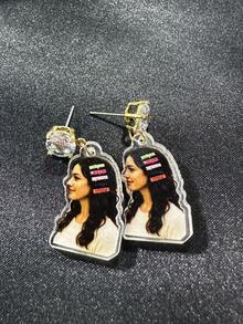 1 Pair Customized Photo Face Wedding Earrings, Elegant Bridal Style, Customizable Portrait/Color Round Shape With Photo Pendant Accent, Low Allergy Lightweight, Personalized Pre-Wedding Jewelry, Suitable For Wedding/Bachelorette Party/Anniversary - Multicolor - View 5