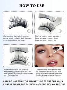 2 Pairs Magnetic Eyelashes False Lashes Repeated Use Eyelashes Waterproof With Magnetic Eyelashes Tweezers Makeup Set - Black and White - View 5