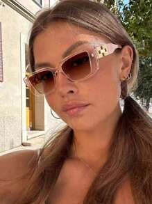 1 buc ochelari de soare cu ramă mică pătrată pentru femei, potriviți pentru purtare zilnică pentru vacanță de vară la plajă, în aer liber, călătorii