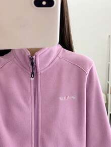 1件装 女士户外徒步登山330克加厚防风抓绒外套，冬季滑雪 - 紫丁香色 - 查看 4