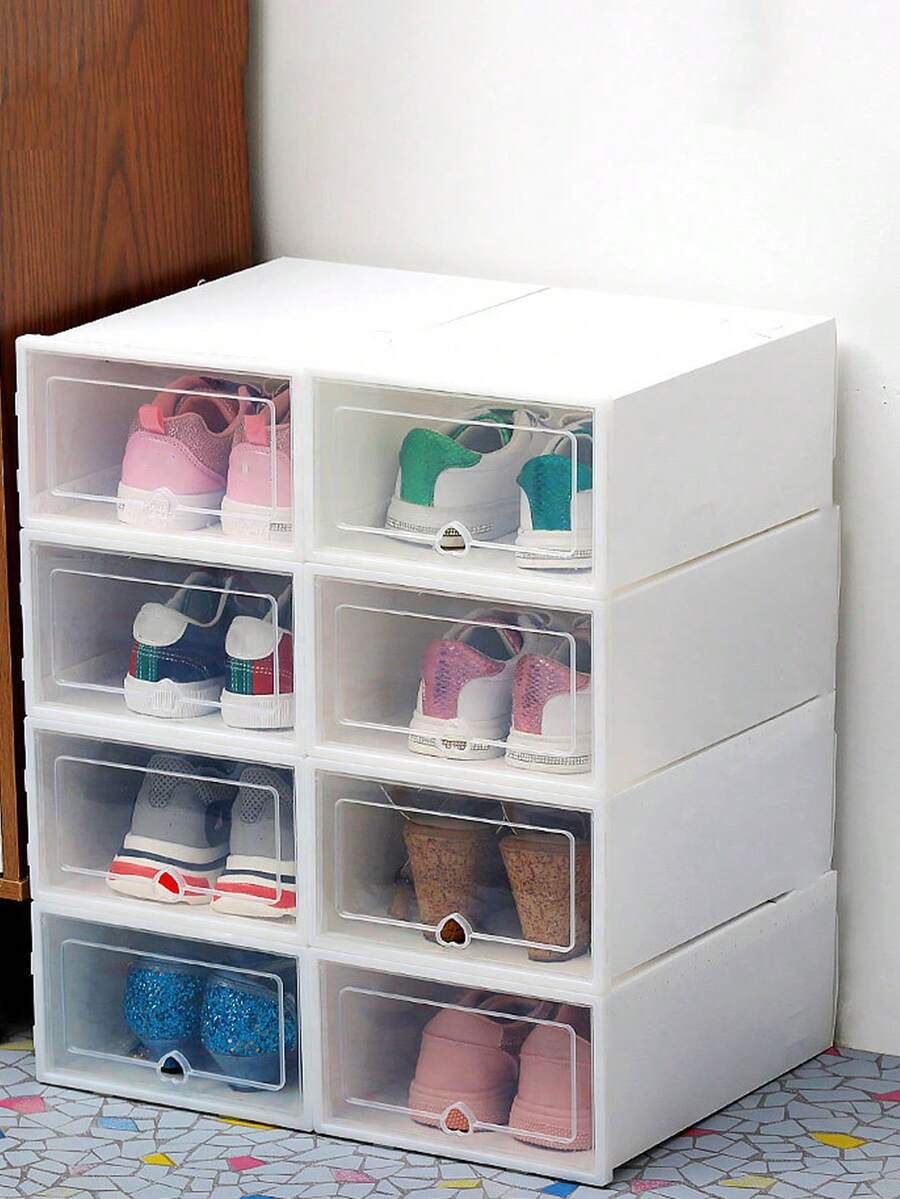 12pcs Transparent Plastic Shoe Storage Boxes, Foldable, Flip-Top, Under Bed Shoe Boxes, Moisture-Proof And Dust-Proof - Multicolor - View 1