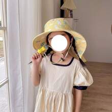 Kids Bucket Hat Children's Sun Protection Beach Visor Hat With Large Brim 3 To 8 Years Old UV50+ Sun Protection - 黃色 - 查看 2