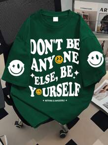 1-Piece Boy Slogan Printed Short-Sleeve T-Shirt, Soft Fabric Summer Daily Casual Wear - Dark Green - View 1