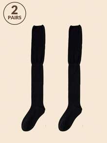 2/4Pairs Knee High Socks Lady Splicing Stockings Women High Tube Socks Women's High Solid Colour Patchwork Socks High Elasticity Stockings, Y2k, Cozy Socks - Multicolor - View 10